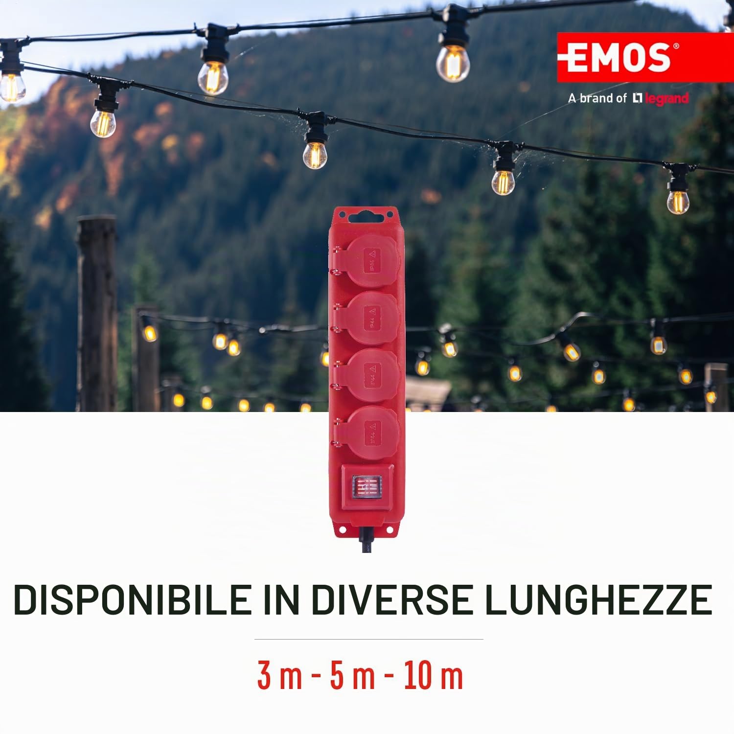 Emos - Ciabatta elettrica, protezione IP44, per esterni, con protezione bambini