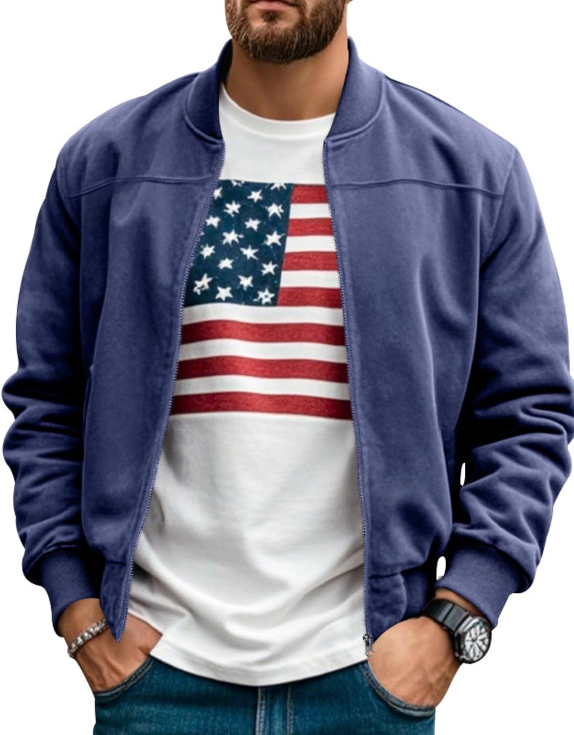 LIZALIG Men's Casual Solid Color Jacket Autumn Winter Cardigan Zipper Loose Warm Jackets for Vacation and Daily Life