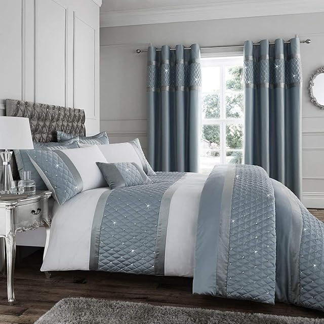 Catherine Lansfield Sequin Cluster Double Duvet Set Duck egg