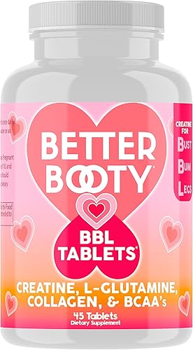 Angry Supplements Better Booty - Tabletas de creatina para mujeres, píldoras de monohidrato de creatina con L-glutamina, colágeno, BCAA + mezcla de