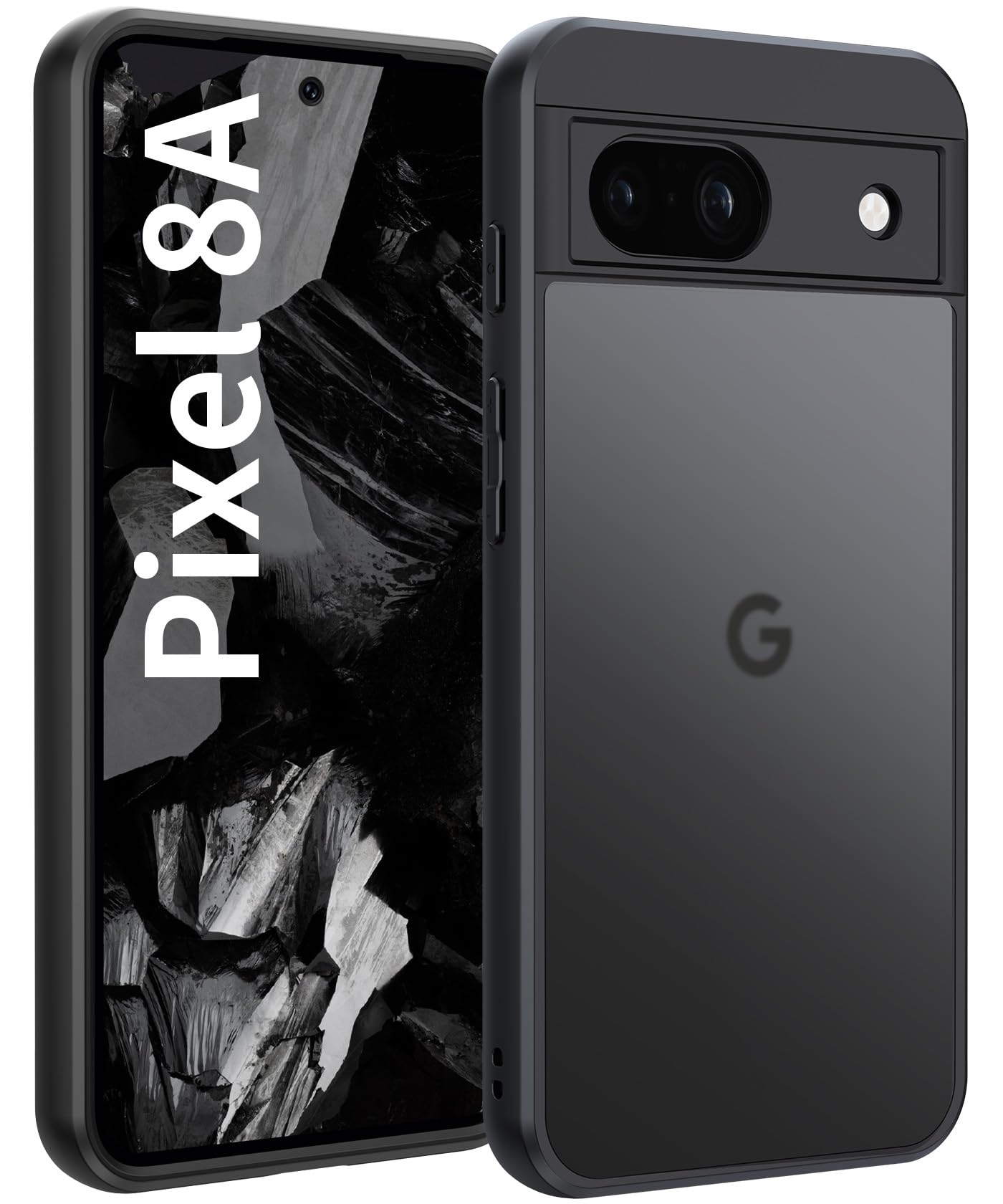 FLLAO Opaca Cover Compatibile con Google Pixel 8A, [Della Fotocamera Protezione] Anticaduta Antiurto Anti-Graffio Hard PC Glassata Traslucida Custodia Compatibile con Google Pixel 8A Nero