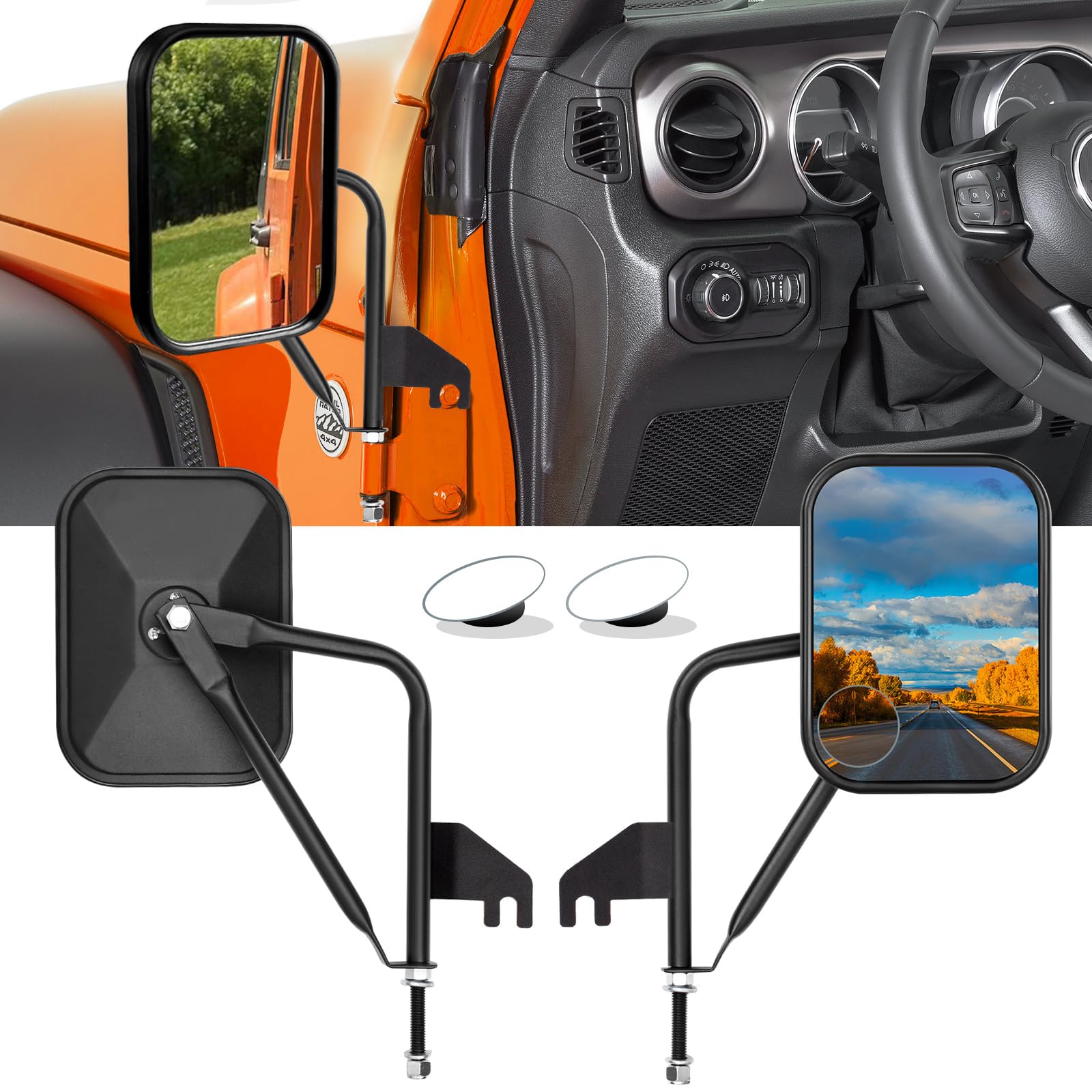 CALBEAU Jeep JK Mirrors Doors Off, 2 Pack Jeep Mirrors for Jeep Wrangler JK 2007-2017, Wider View with Blind Spot Mirrors, Jeep Wrangler Mirrors for Safe Driving