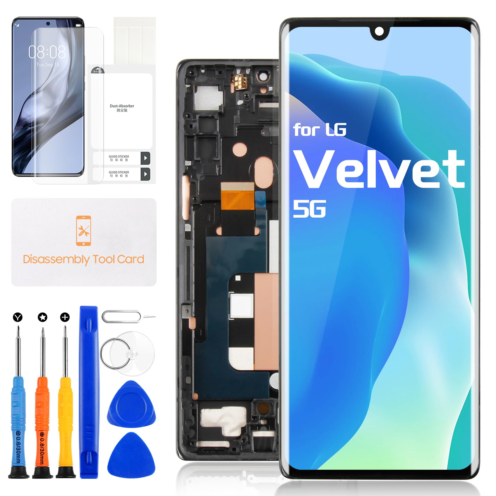 for LG Velvet 5G Screen Replacement - LCD for LG Velvet 5G Digitizer Touch Screen for LG Velvet 5G G900 LCD Display Glass Sensor Assembly with Tools