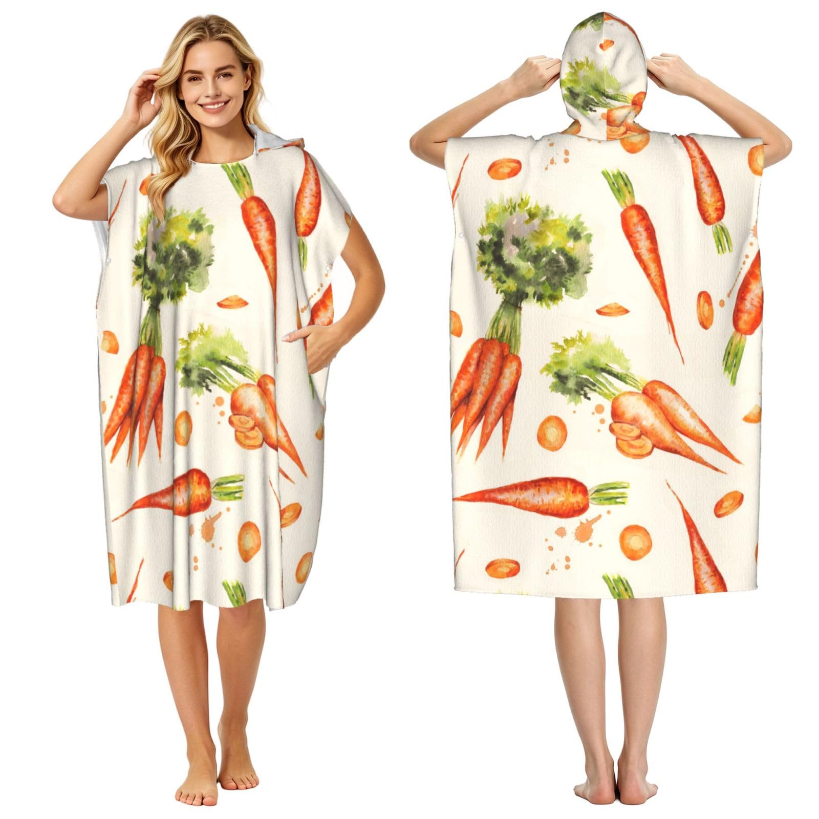 Poadnly Watercolor Hand Drawn Carrots, Adult Hooded Beach Towel 90 x 110 cm,Changing Bath Robe, Surf Poncho Towel For Women Men