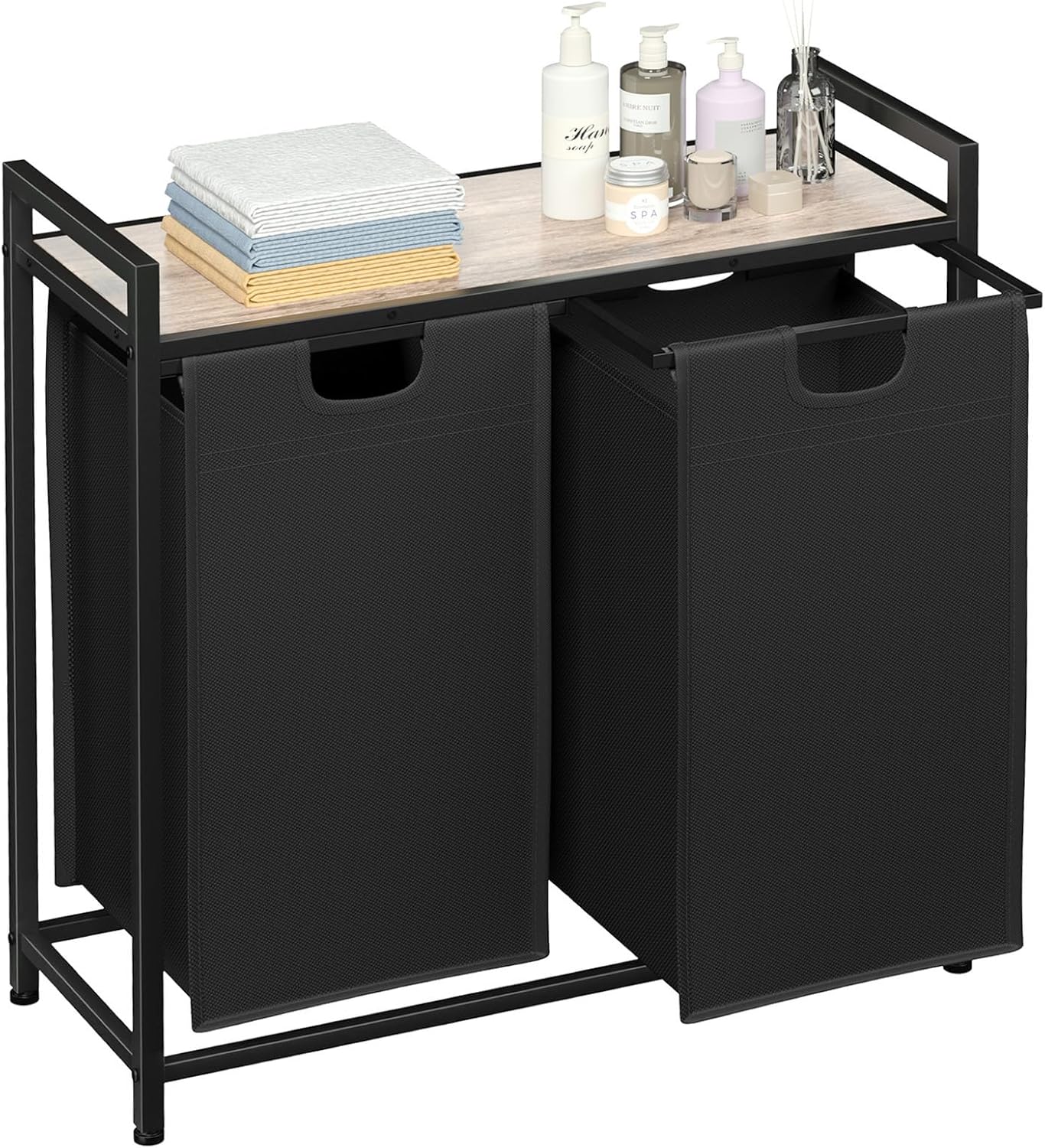 AMHANCIBLE Laundry Hamper, Laundry Basket, Laundry Sorter with 2 Pull-Out and Removable Bags, Dirty Clothes Hamper for Bathroom, 2 x 12.1 Gallons (46L), Grey HLS02GY