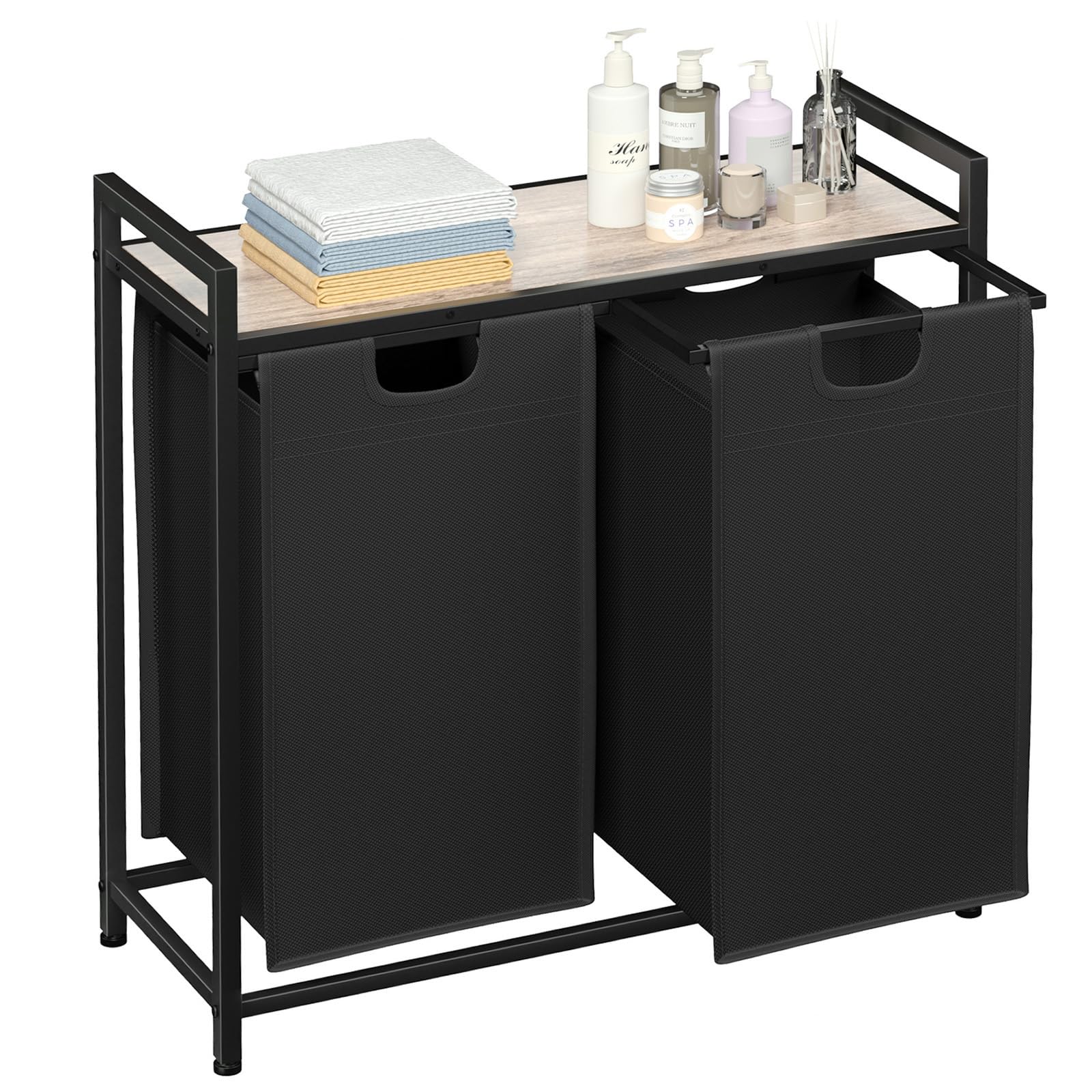 AMHANCIBLE Cesto Ropa Sucia, 2 x 38 L, Cesto de Ropa Sucia, con 2 Clasificaciones, Cesta Colada con Estante y Bolsas Extraíbles, para Lavandería, Dormitorio, Baño, Gris, EHLS02GY