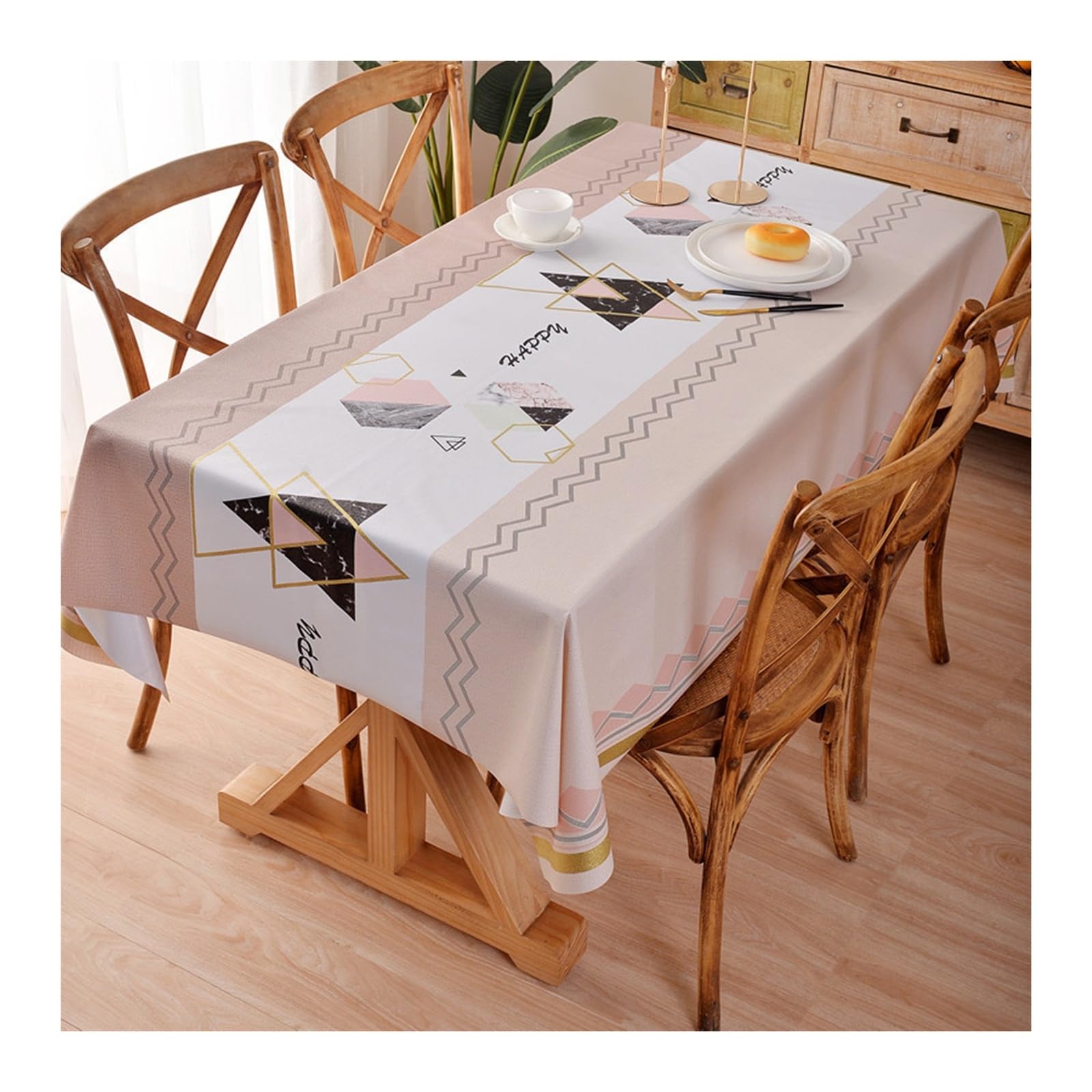 Nappe imperméable rose PVC motif géométrique nappe de table anti tache 137x180