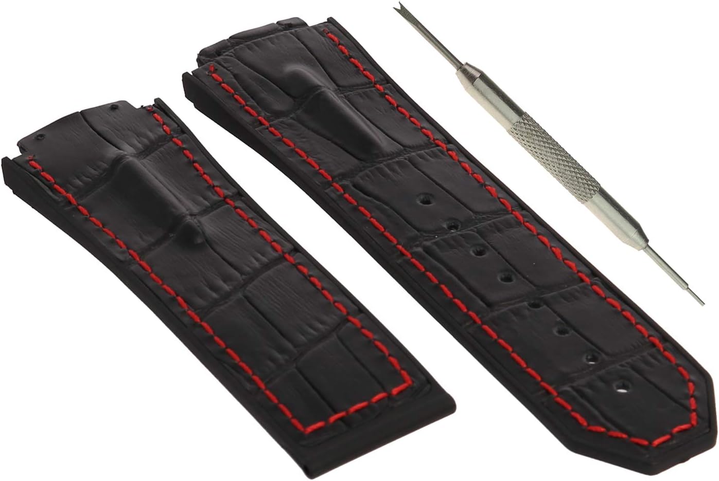 19x28mm Leather Watch Band Strap for X Ferrari - Free Tool (Black(Red))