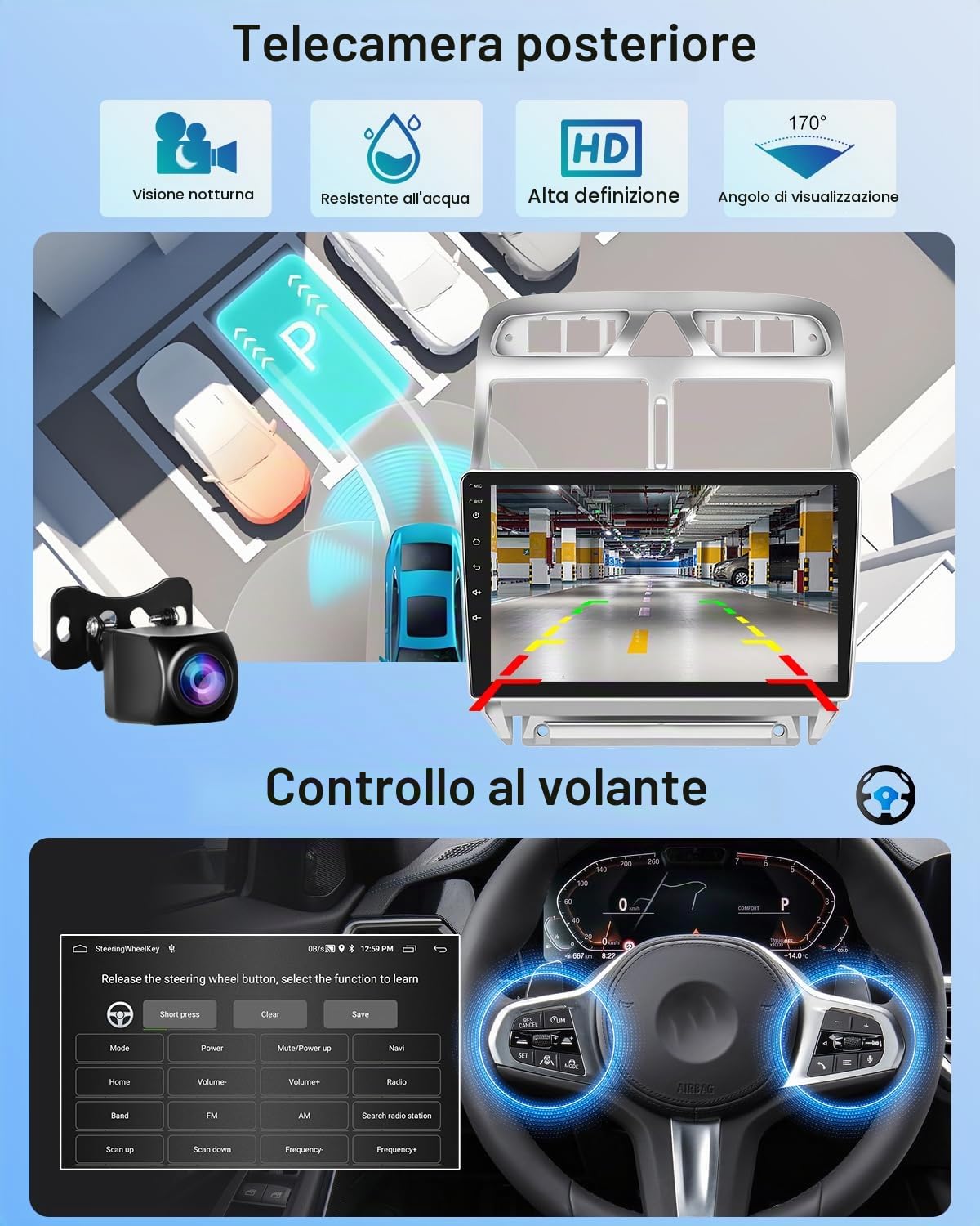NHOPEEW 2+64G 9 Pollici Radio Android per Peugeot 307 2002-2013 - Wireless CarPlay & Android Auto, Navigazione GPS, Controllo del Volante, FM RDS, Split Screen