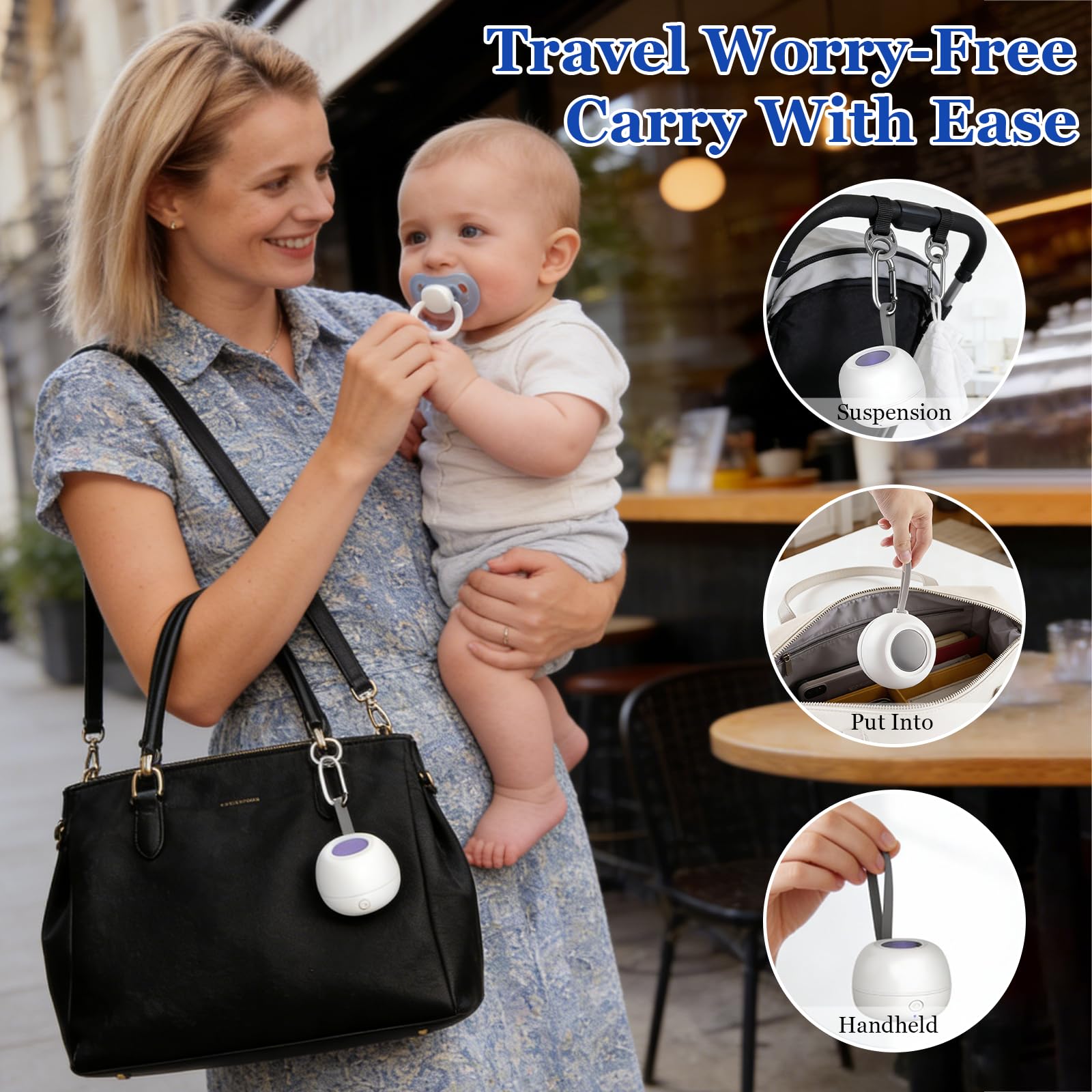 Sterilizzatore portatile per ciuccio, ciuccio UV, sterilizzatore, sterilizzatore al 99,99% in 3 minuti, disinfettante UV per la casa e in viaggio, per 2 ciucci, per viaggi e casa
