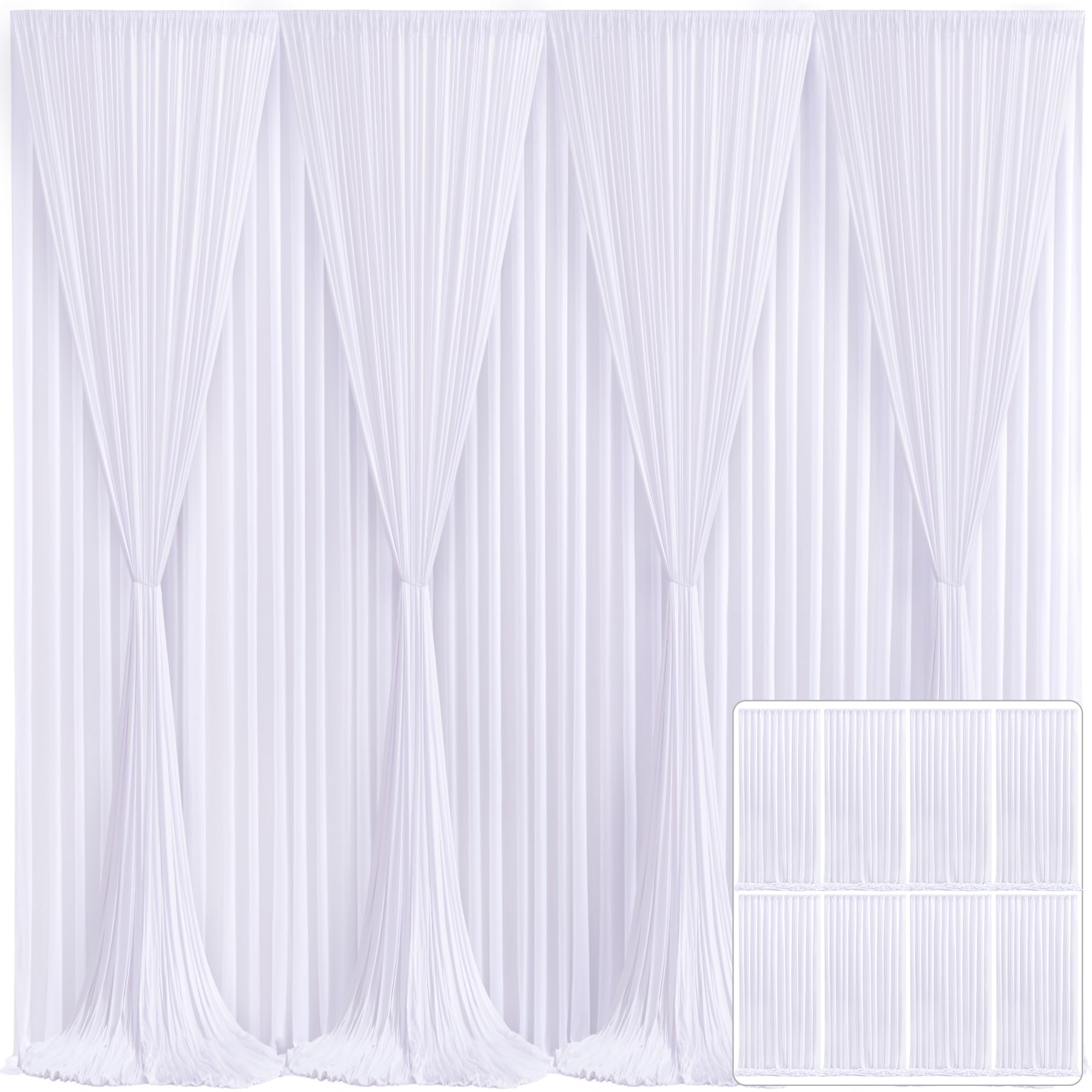 8 Panels White Backdrop Curtain for Parties Wedding Wrinkle Free White Photo Curtains Backdrops Drapes Fabric Decoration for Baby Shower Birthday