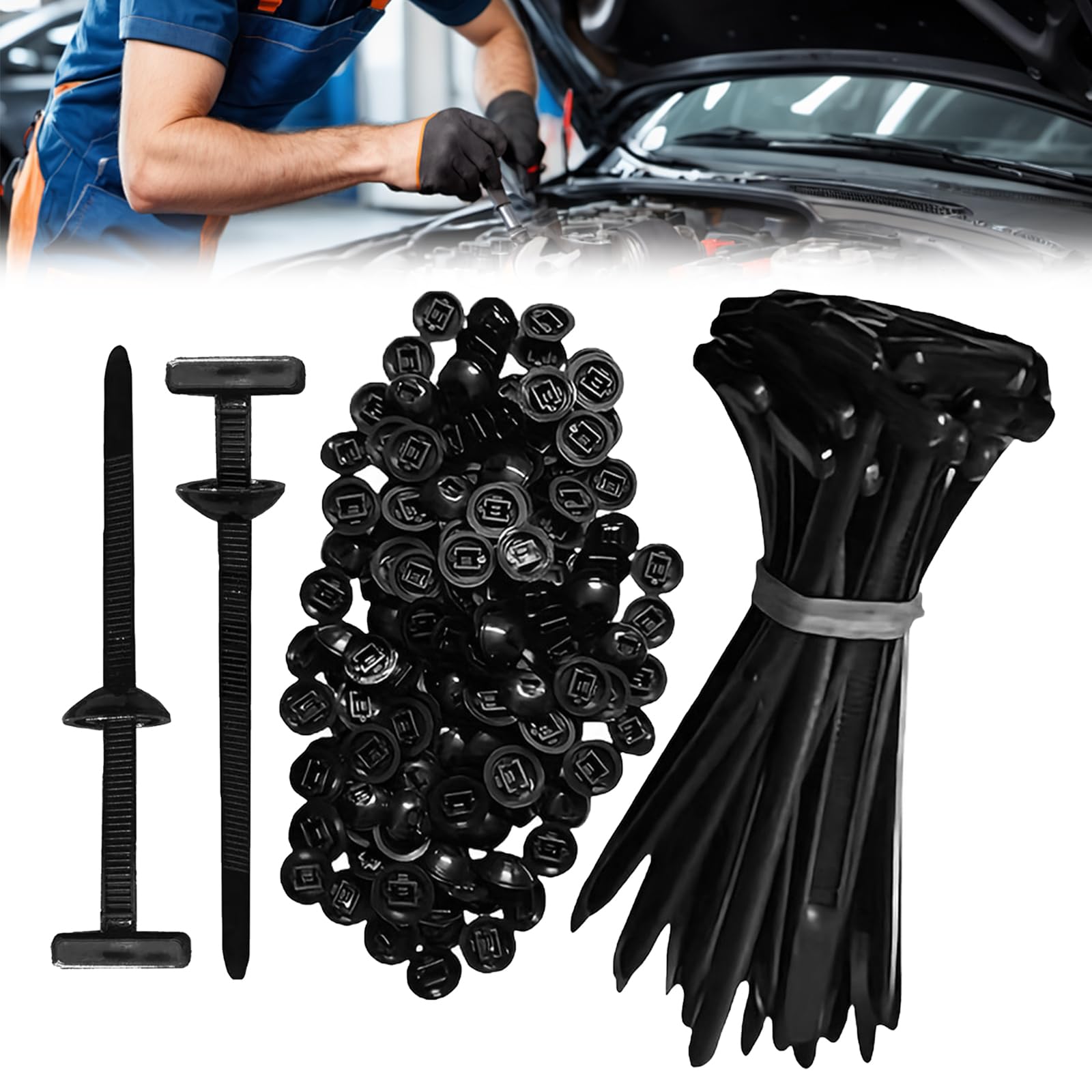 Mennyback No 120Pcs Universal Nylon Cable Tie Buckles, Including Self-Locking Nylon Cable Ties, Bumper Retainer Clips, And Plastic Rivets. Nylonuniversal Cable Tie Buckle Suitable For Car Repairs And Quick Fixes