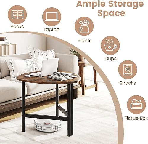 Miniatura 5 de Giantex Mesa auxiliar triangular, mesa auxiliar de madera con patas de metal, mesas decorativas para sofá, mesa de centro pequeña para sala de
