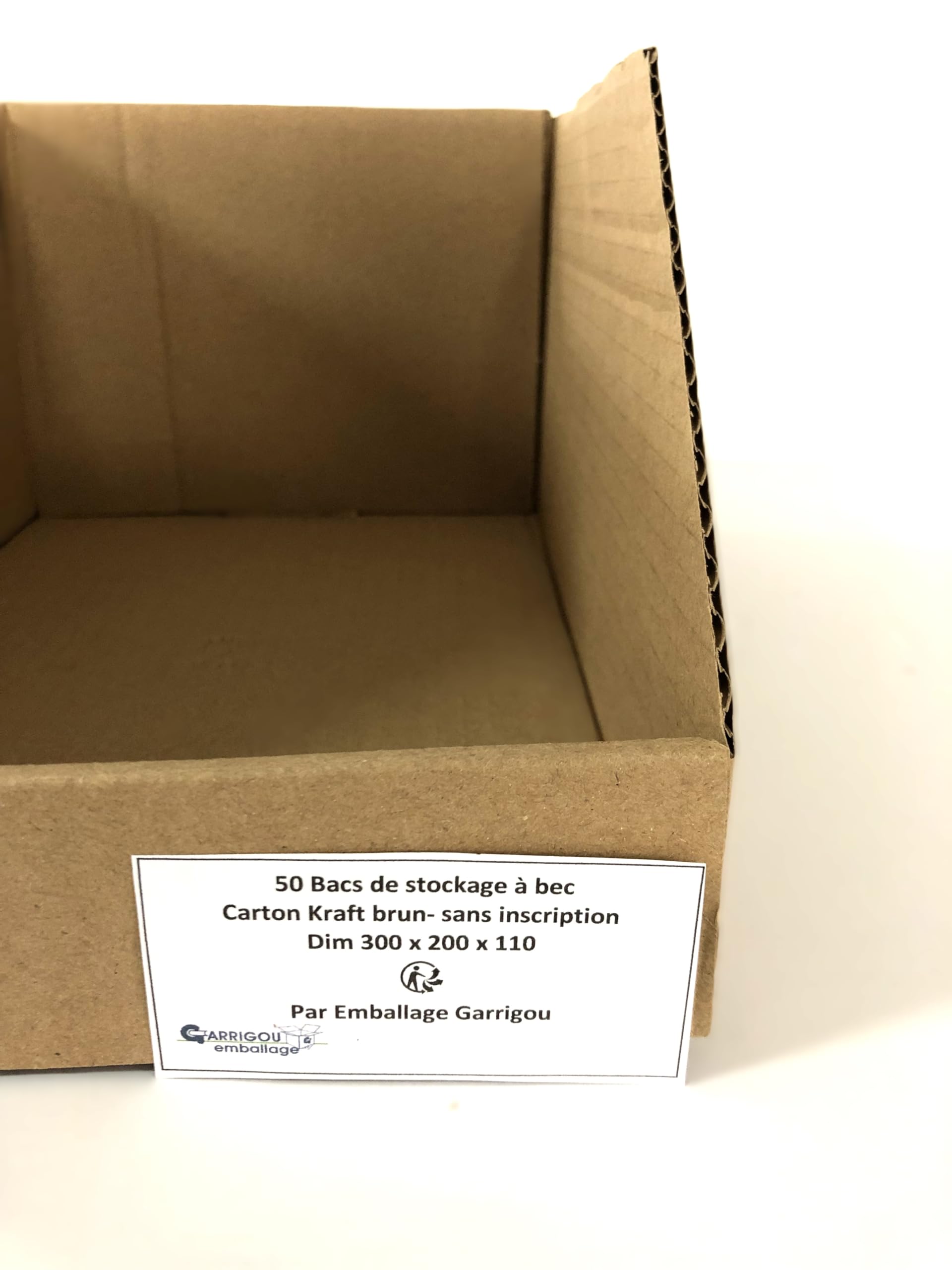 Pack de 50 bacs de stockage à bec en carton , 300x200x150 mm, couleur marron