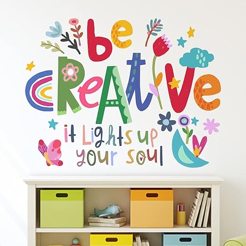 Miniatura 5 de Yovkky Calcomanías de pared con cita inspiradora Be Creative para guardería, sala de juegos, decoración preescolar, frase positiva motivacional para