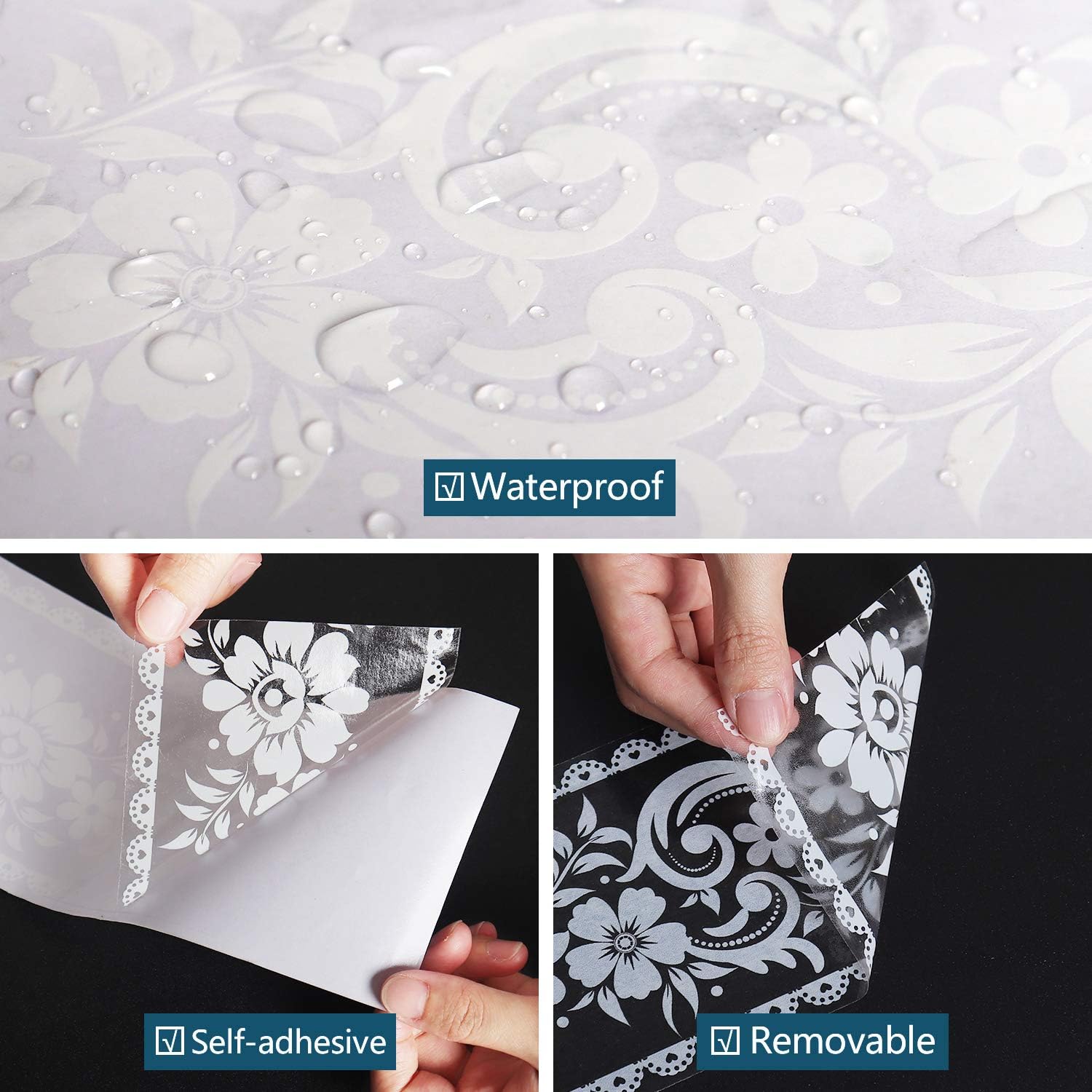 VEELIKE Lace Border Window Sticker Transparent White Removable Peel and Stick Wallpaper Wall Waist Line Sticker for Wall Glass Window Door Home Decor DIY (4 inch×32.8 ft)