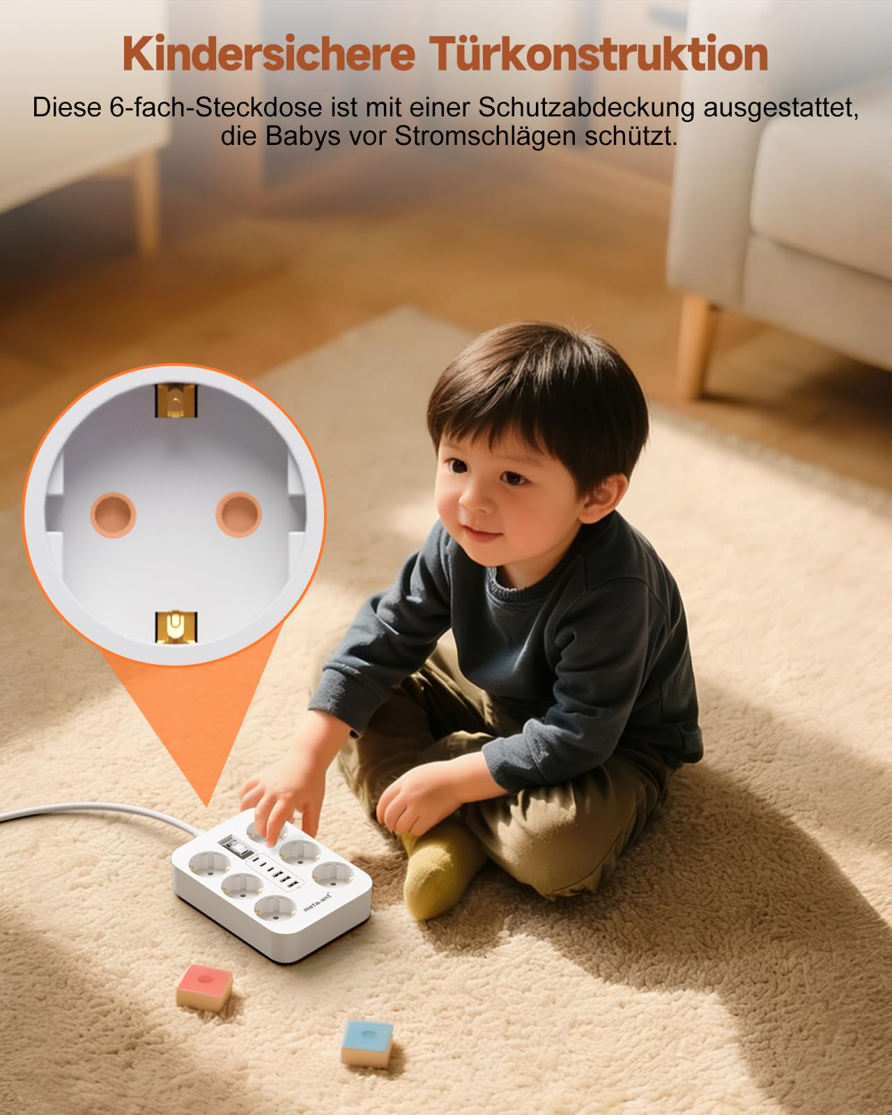 Ciabatta elettrica con USB, 6 scomparti