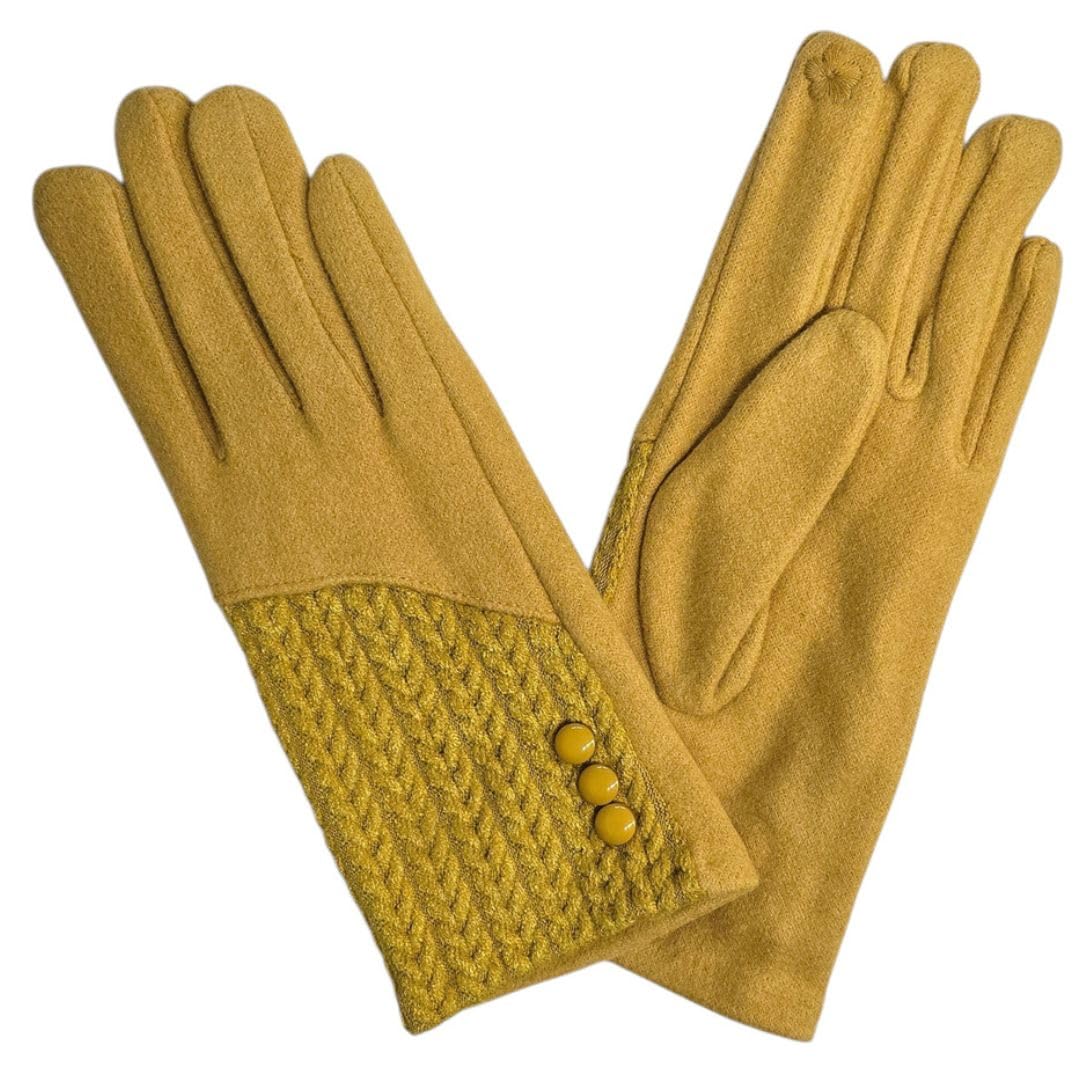 Love Emvy Women's Mustard Cashmere Blend Gloves With Button Detailing – Soft Stretch Winter Gloves For – Fleece Feel, Touchscreen Fingers, One Size Fit (Mustard)