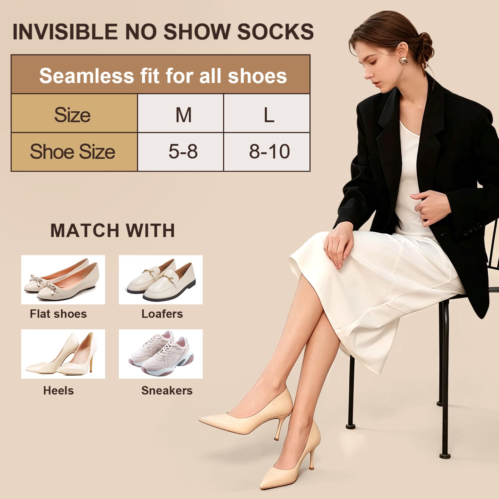 6 pares de calcetines invisibles para mujer, de corte ultra bajo, de nailon, delgados, para pies planos invisibles, antideslizantes