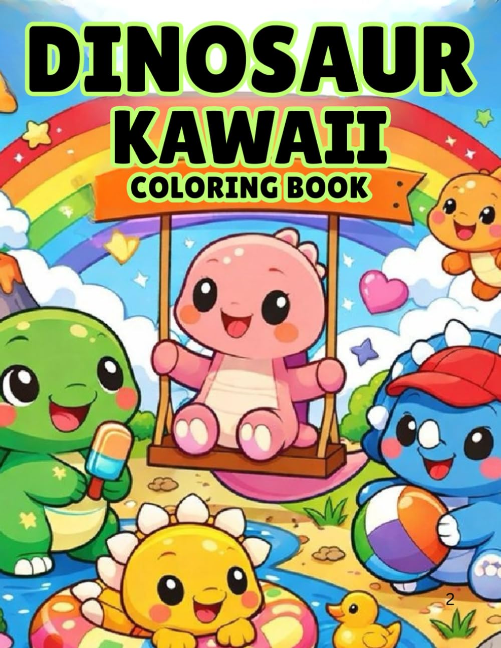 Children Dinosaur Kawaii Coloring Book: Fun and Exciting Dino Kids Coloring Book Kawaii Style