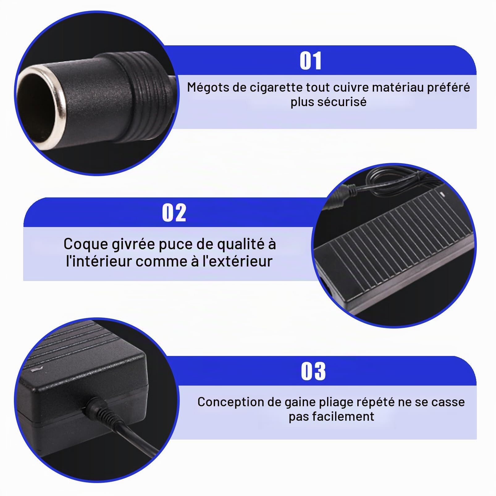 Adaptateur secteur pour voiture, convertisseur de tension 230 V vers 12 V, 180 W/15 A, adaptateur onduleur avec prise allume-cigare, adaptateur secteur AC vers CC pour glacière, aspirateur de voiture