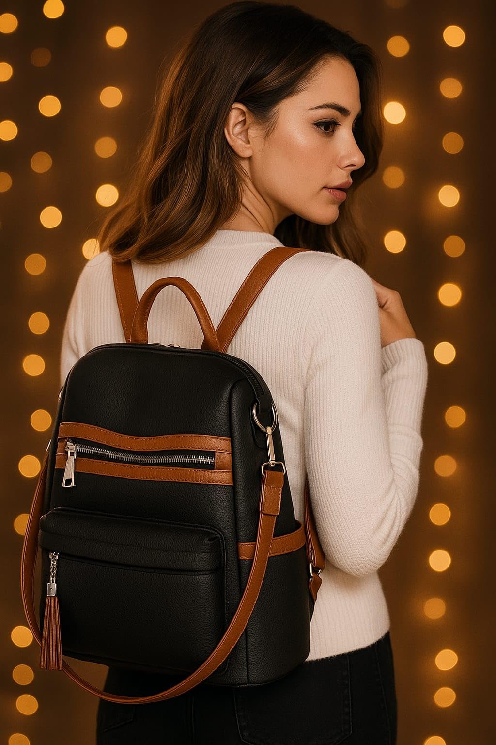 Craftwood Fashion Backpack for Women, Zipper Closure, Stylish Backpack Handbag Shoulder Bag for Women and Teens Girls | College | Travel | Work | Office | Birthday | Gift (Tan) 2