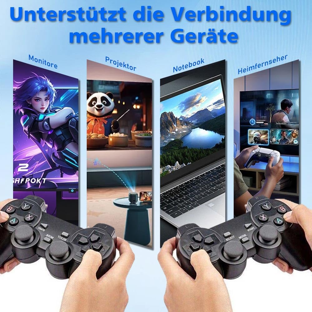 X2 Plus Retro-Spielkonsole mit 2 kabellosen 2,4-GHz-Controllern, 128 GB, über 40.000 Klassische Spiele, 4K-HDMI-Videoausgang, EmuELEC 4.3-System Kinder und Erwachsene