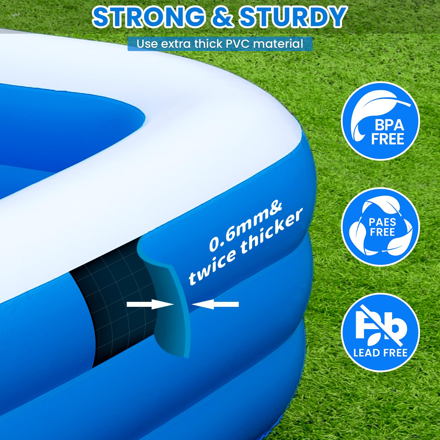 Piscina gonfiabile per famiglie, 330,2 x 182,9 x 55,9 cm, grande piscina gonfiabile per adulti e bambini, piscina da cortile ispessita con pompa, gonfiaggio rapido, piscina estiva all'aperto per feste