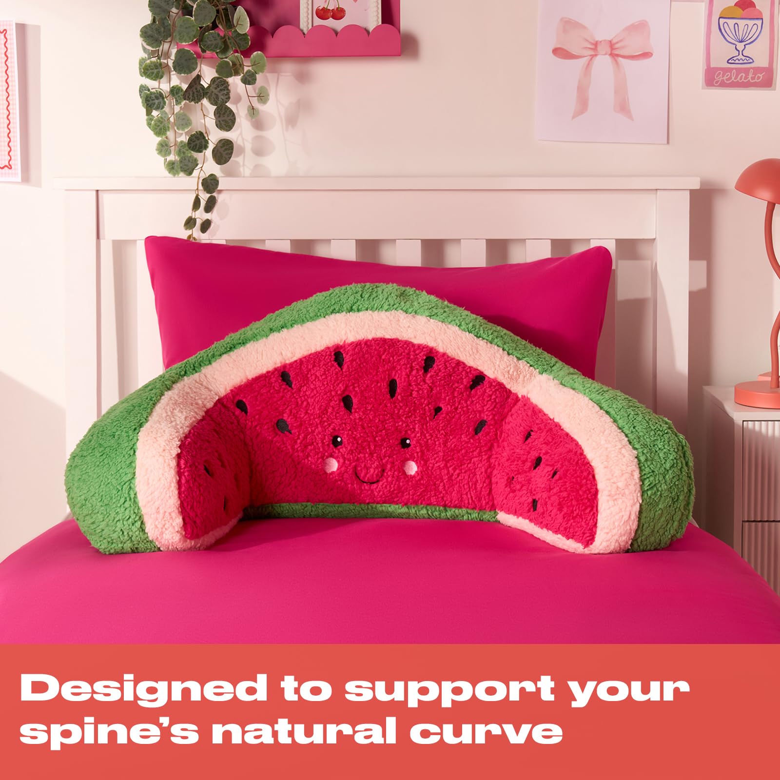 OHS Kuschelkissen für Kinder, Lesekissen für Bett, Erwachsene, stützend, weich, gemütlich, Teddy-Fleece, Gaming-Bettkissen mit Armen, Umarmungskissen, zum Entspannen zu Hause, Grün/Rosa, 45 x 40 x 30