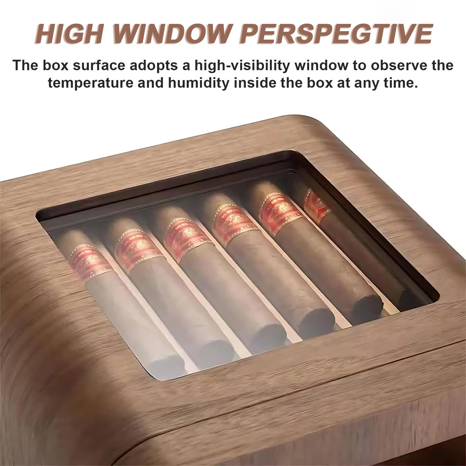 Cave A Cigare,Humidor Cigare & Boîte À Cigares Fenêtre Hautement Transparente (Surveille Températures/Humidité),pour Utilisation sur Bureau dans des Études Ou Bureaux WithoutSkylight