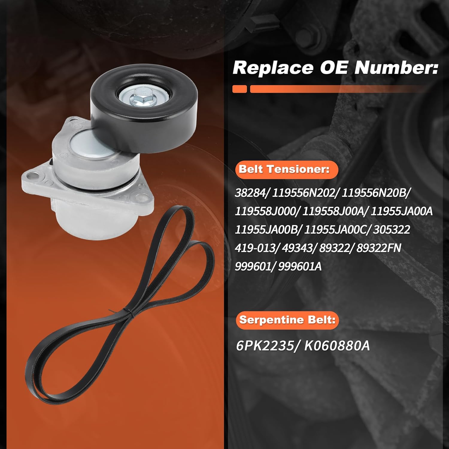 90K-38284B Serpentine Belt Drive Tensioner Kit for Nissan Altima 2007-2013 2.5L L4 Complete Drive Belt Tensioner Component Kit 38284 6PK2235