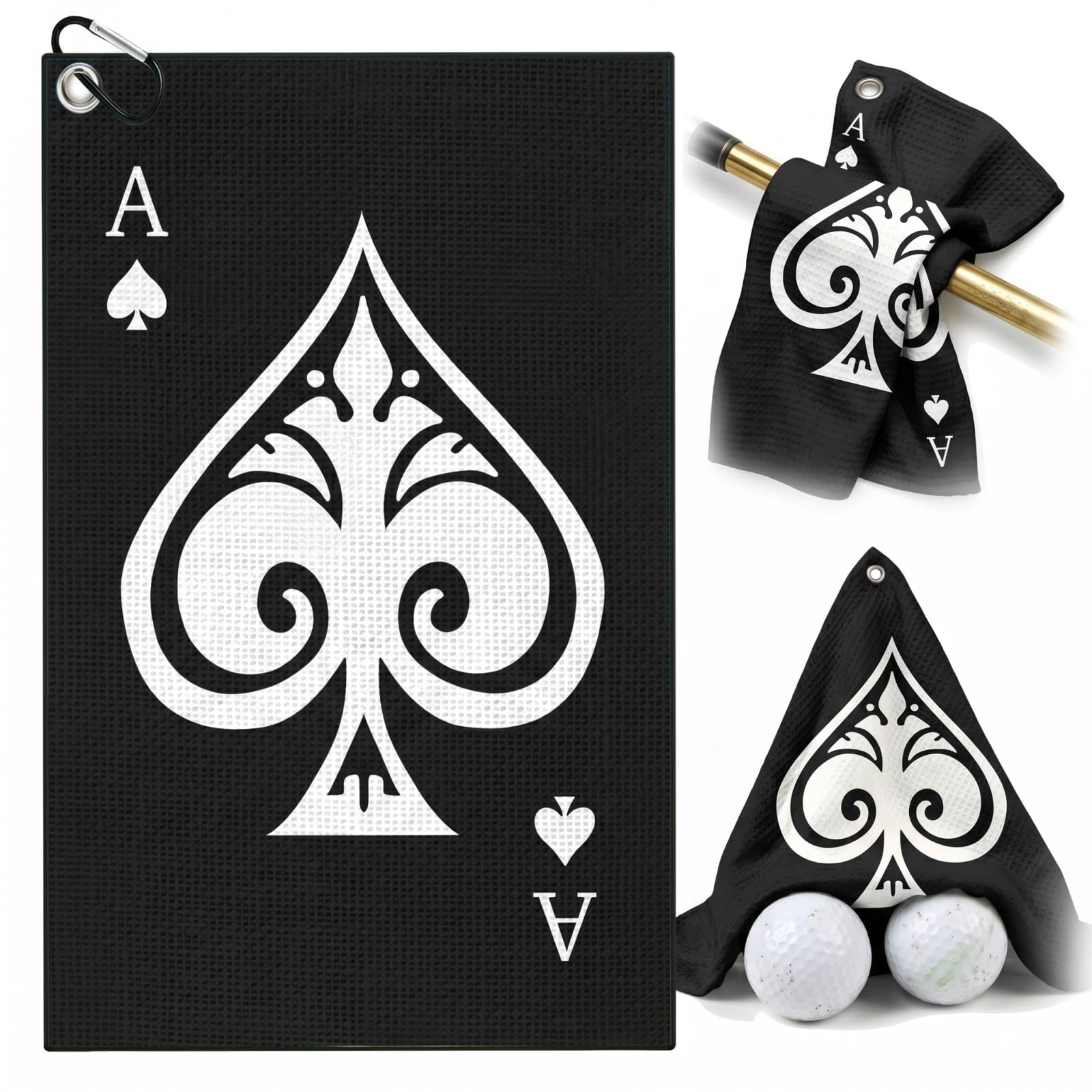 Tukrkrs One Color Ace Of Spades Poker Print Golf Towel With Hook - 15.75"X23.62" For Guys - Funny Gift For Golf Buddies - Quick Dry Microfiber For Clubs Balls