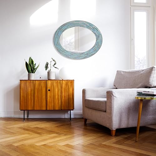 Head West Espejo de tocador decorativo de pared ovalada con azulejos de vidrio de mar, 23 x 29 pulgadas