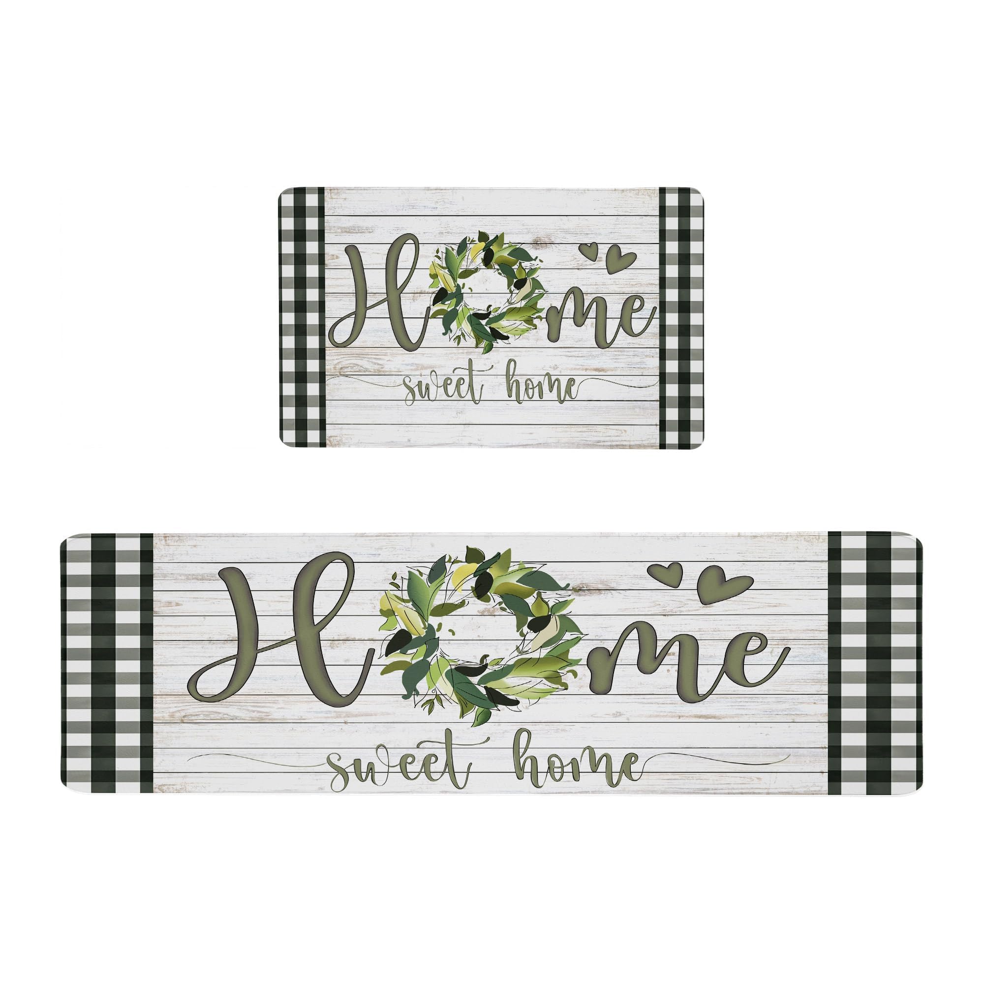 Qahing Farmhouse Style Kitchen Rugs Mat Set of 2 Cushioned Anti Fatigue Kitchen Runner Rug Non Skid Kitchen Mats for Floo Spring Kitchen Floor Mats Waterproof Standing Desk Mats, 17"x28"+17"x59"