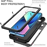Vista 6 de Beasyjoy Funda impermeable para iPhone 13, funda de metal con protector de pantalla integrado, resistente protección de cuerpo completo, grado