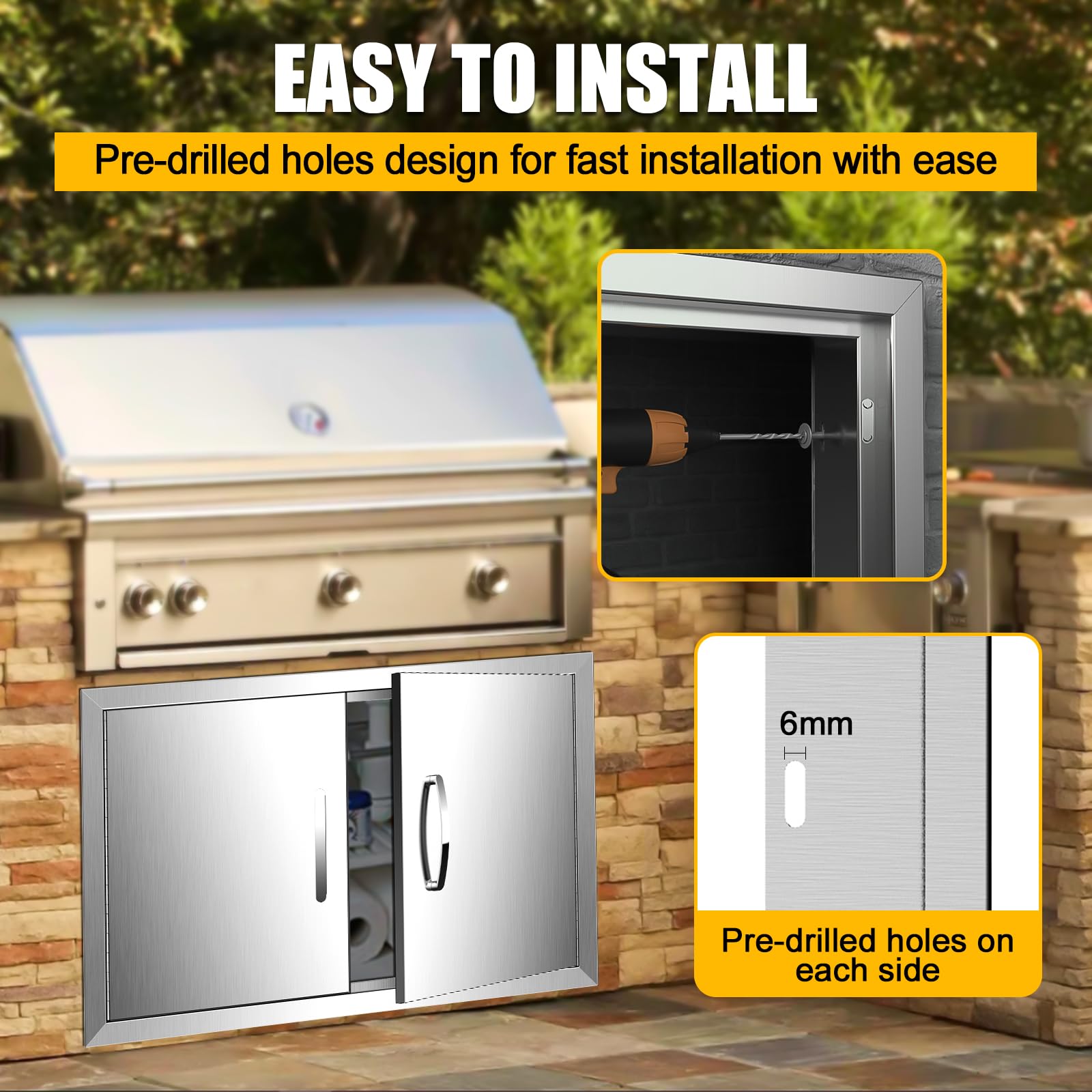 Stainless Steel Kitchen Island Bbq Access Double Doors Flush Mount 