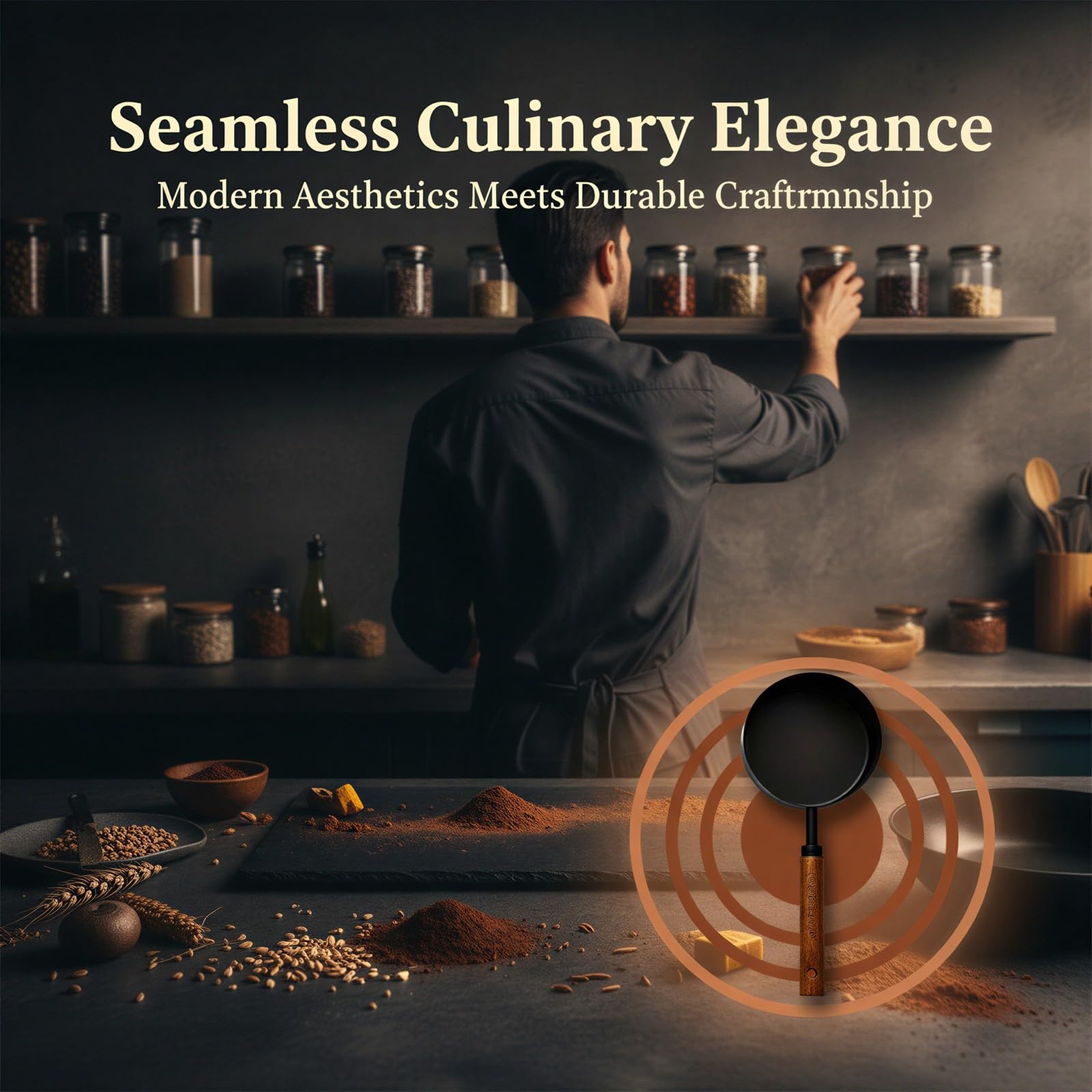 8-teiliges Messbecher- und Messlöffel-Set, matt schwarz aus Edelstahl für die Küche, mit Holzgriffen, graviert, für präzises Kochen, Backen und Essensvorbereitung