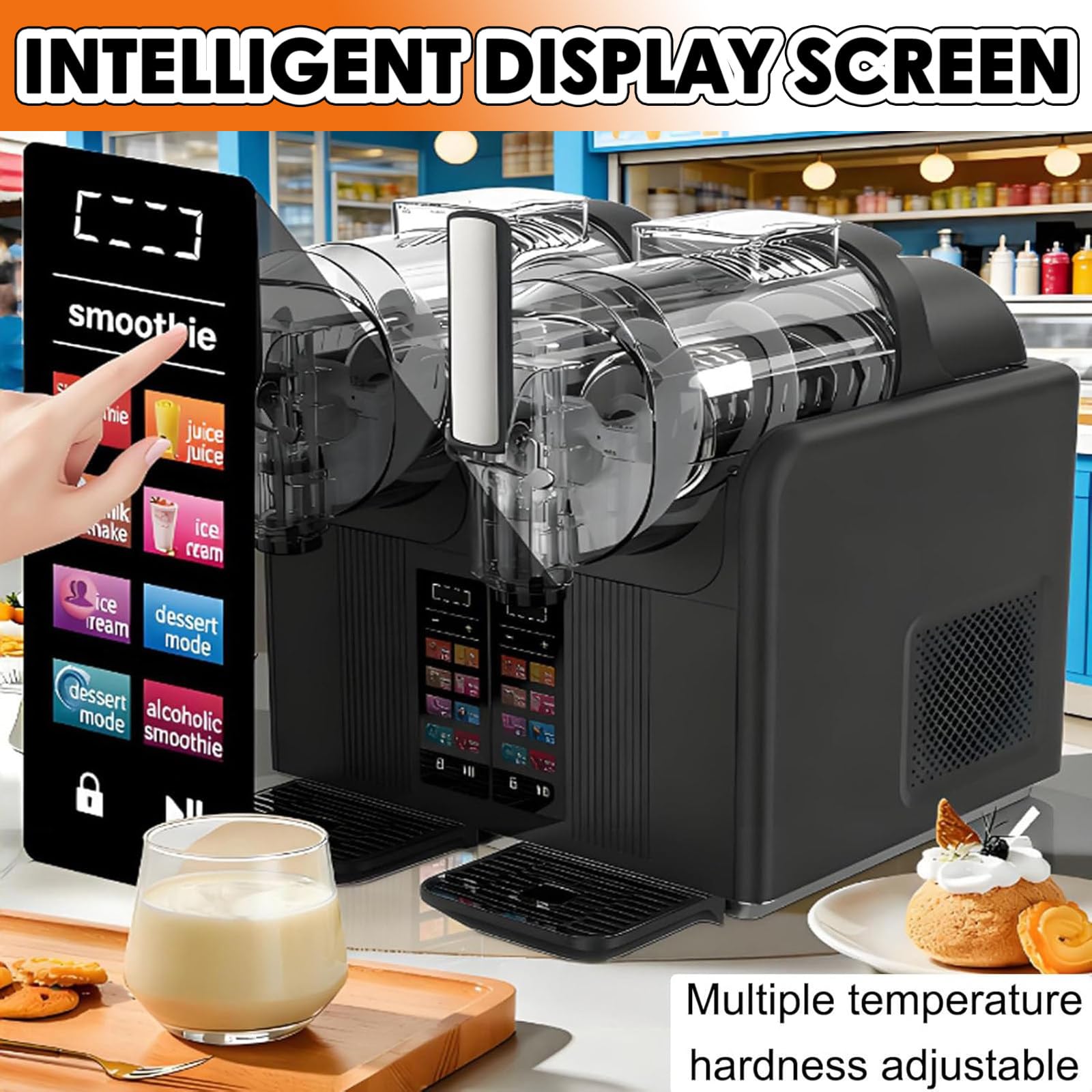 Máquina De Granizados Comercial, 2 L, para Margaritas Congeladas con Controles Independientes Y Pantalla LED, Ideal para Bares Y Restaurantes De Alto Tránsito. DoubleBowl-Black
