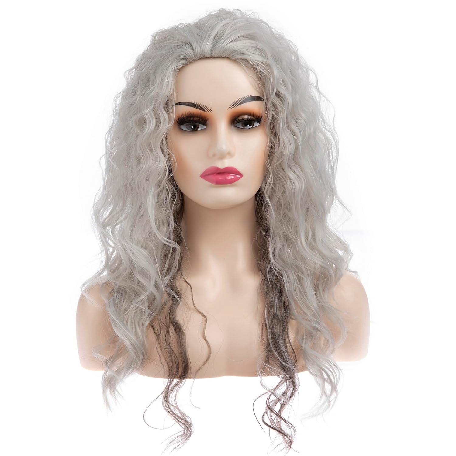 Long Wavy Grey Wigs for Women Fluffy Curling Hair Synthetic Daily Party Halloween Cosplay Wig