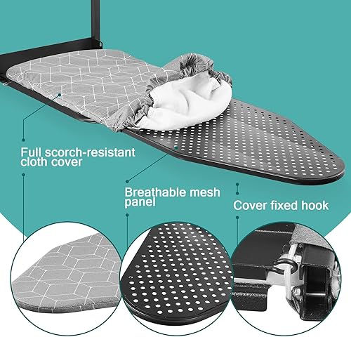 Miniatura 4 de Tabla de planchar sobre la puerta de 14 x 42 pulgadas con soporte de hierro y bolsa de almacenamiento de bolsillo, tabla de hierro colgante para el