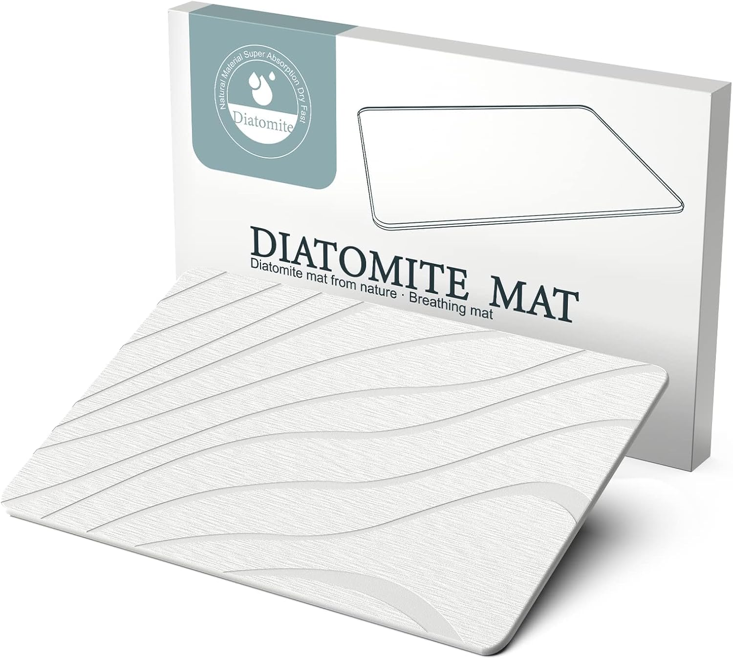 LOFTER Stone Bath Mat, Diatomaceous Stone Bath Mat Nonslip Super Absorbent Quick Drying Bathroom Floor Mat for Kitchen Counter, Bathroom Stone Shower Mat Natural Easy to Clean (23.7 x 15 .5inch) Diatomaceous Earth Mat- Grey White