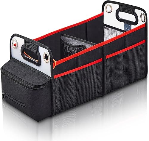 COVAX Organizador de maletero de automóvil, almacenamiento plegable para asiento trasero con soporte aislado para bebidas, organizador de asiento