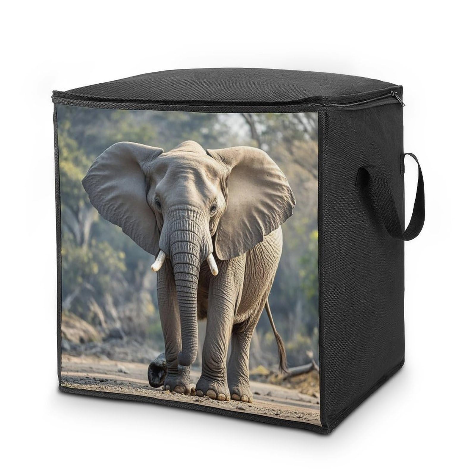 Elephant Storage Bag Quilt Storage Bag with Sturdy Zippered Fashion Breathable Closet Organizer Storage Boxes with Carry Handles for Blanket Pillow Bedding