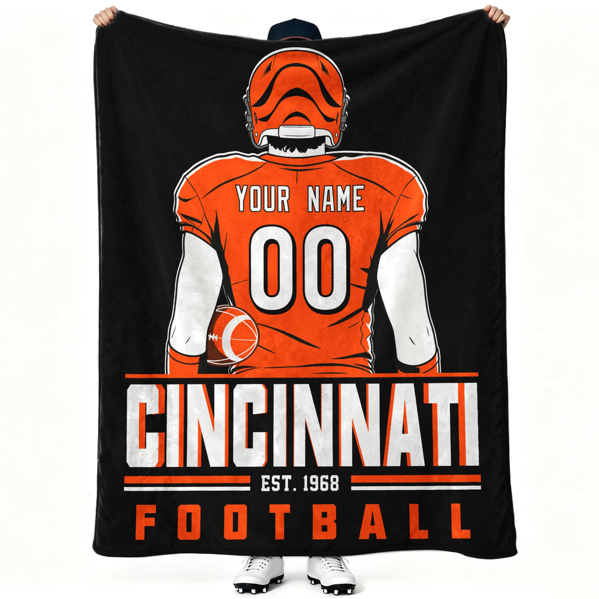 Cincinnati Throw Blanket Personalized Name and Number Gifts for Men Women Kids Flannel Tapestry