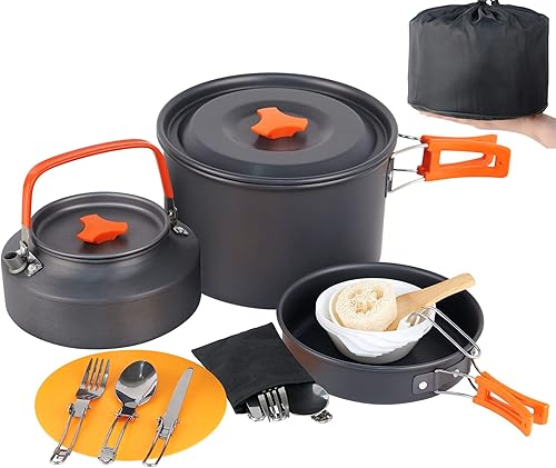 Miniatura 2 de Juego de utensilios de cocina para campamento, 18 piezas, alta capacidad, kit de desorden de campamento, 3 litros, equipo de campamento para 4