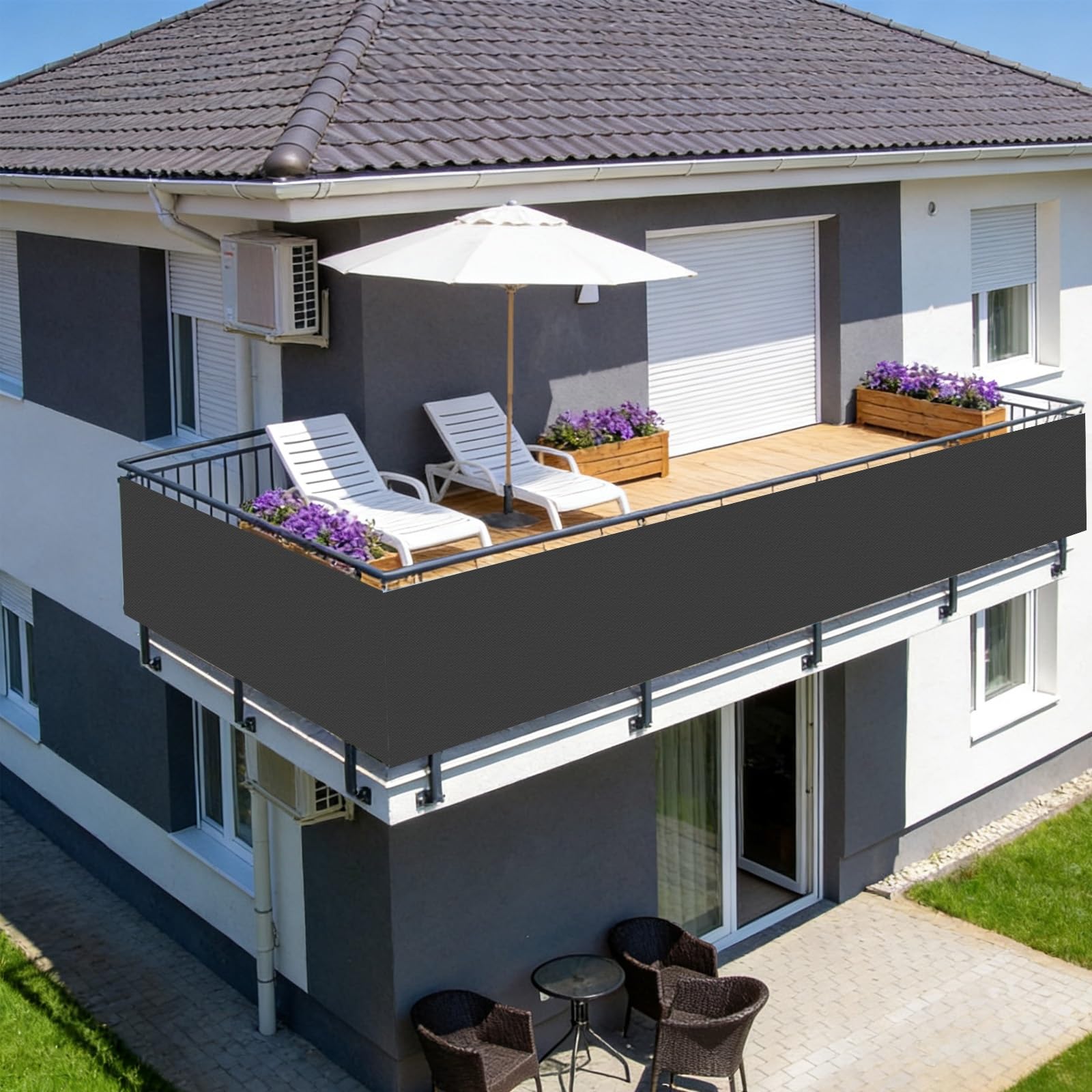 Frangivisto Balcone 0.7 x 1.5 m Protezione Impermeabile Copri Ringhiera Balcone Privacy Frangivento Protezione UV Telo Frangi-Vista per Terrazza e Giardino, Grigio Scuro