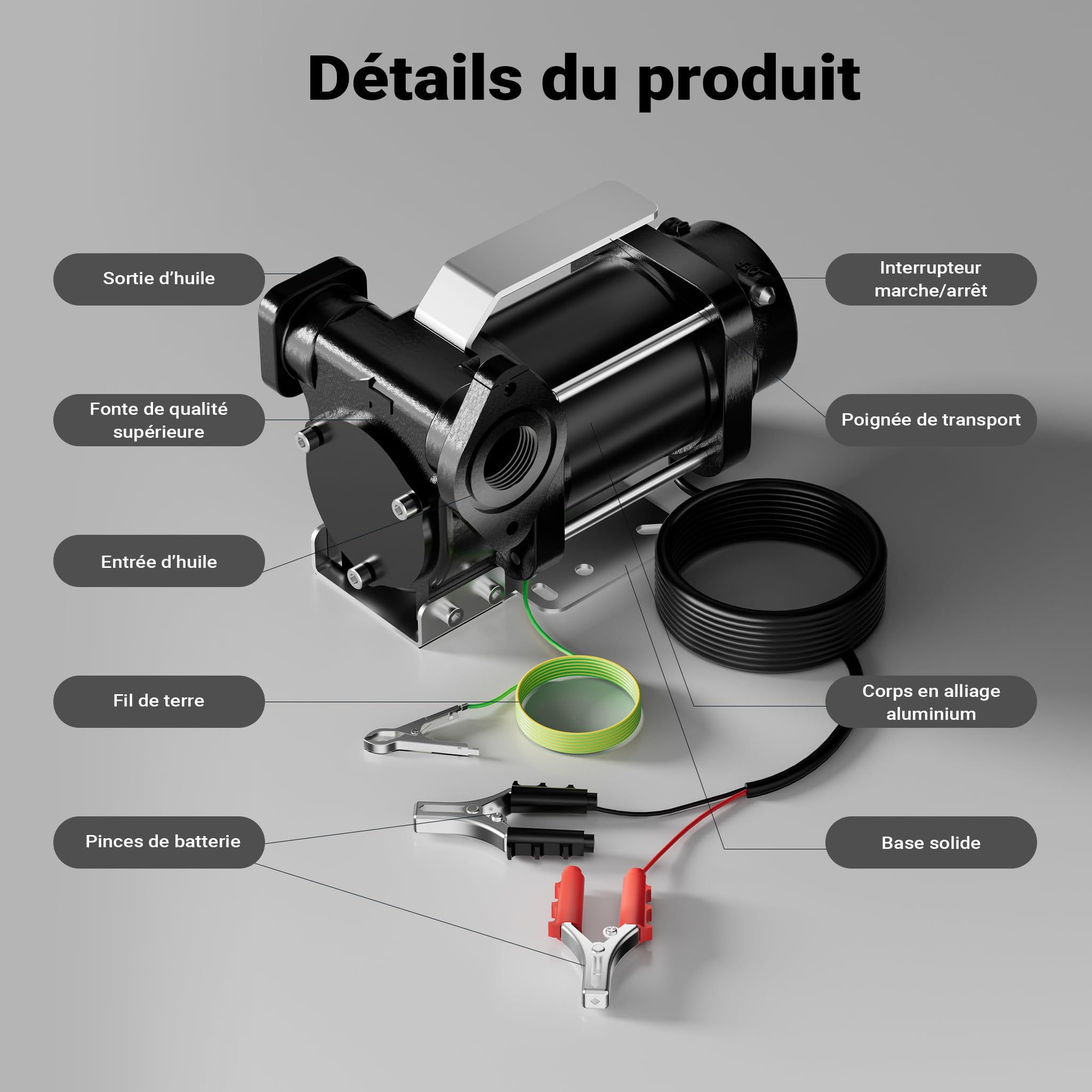 Wiltec Pompe de transfert essence et diesel – pompe 180 W – débit 40 l/min – refoulement max. 10 m, aspiration max. 2 m – Transvasement vide fût