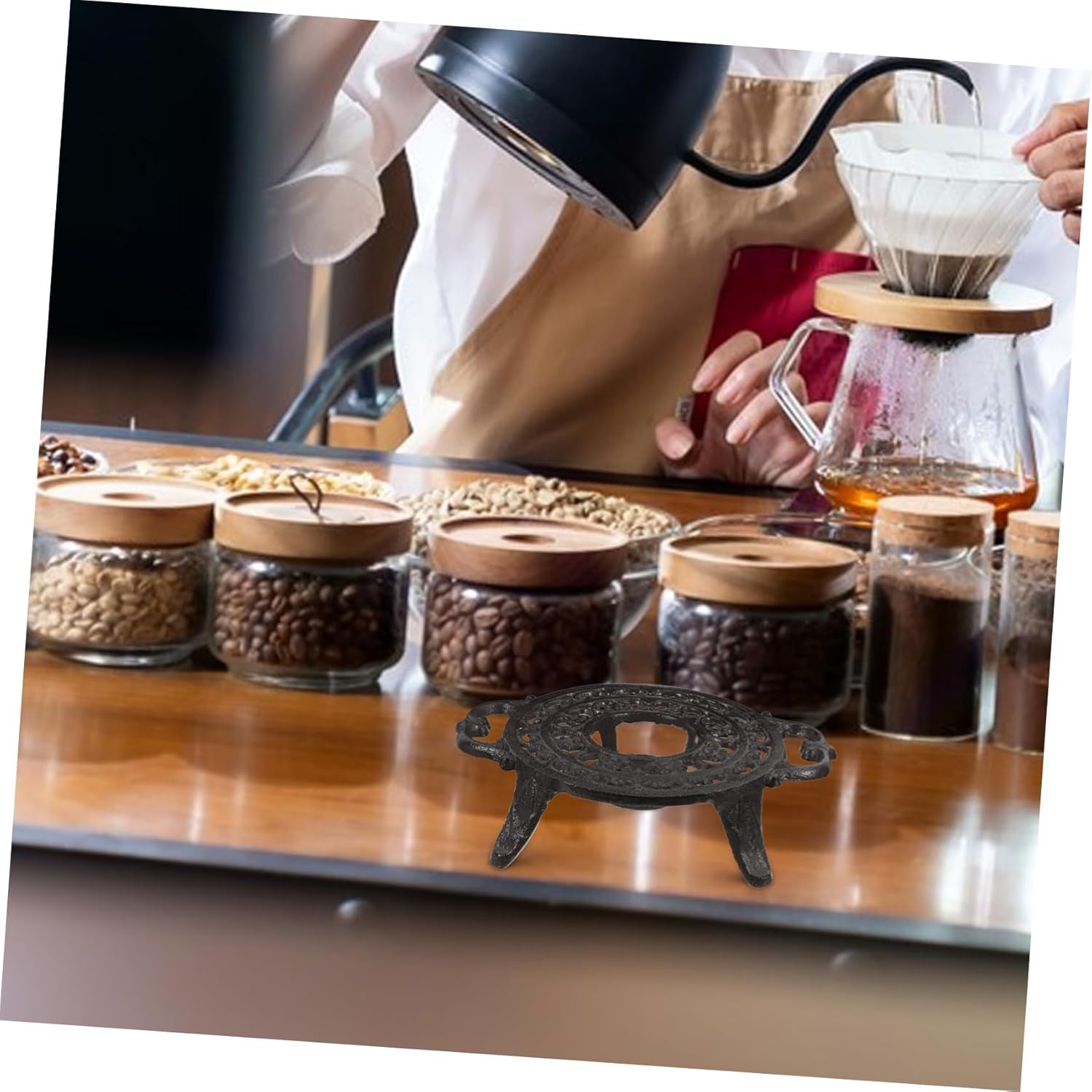 Cast Teapot Stand with Dual Handles Elegant Tea Warmer Base for Stovetop Kettle Decorative Candle Holder for Home Office Heat Retention for Tea