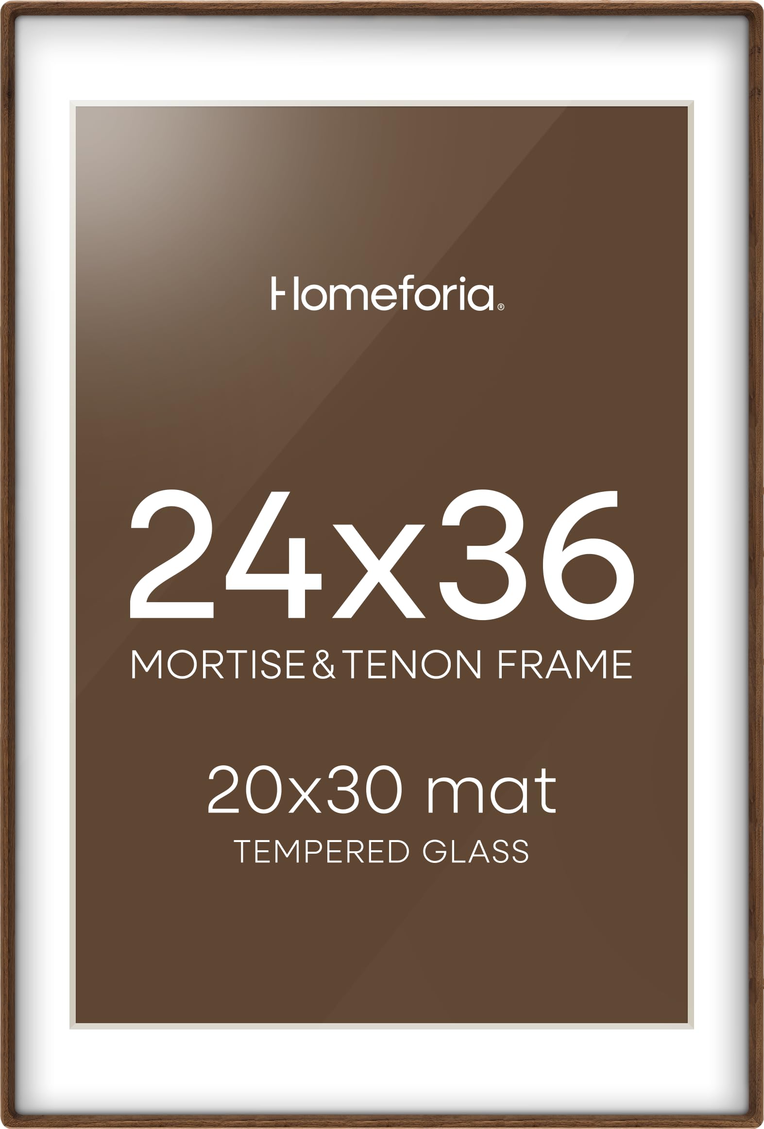 Homeforia 24x36 Poster Frame Brown, Mortise & Tenon Walnut 24 x 36 Wooden Picture Frames with Mat 20 x 30 for Wall, 36x24 Dark Wood Frame Matted to 20x30 inch Photo, Tempered Glass, Wall Kit, Set of 1