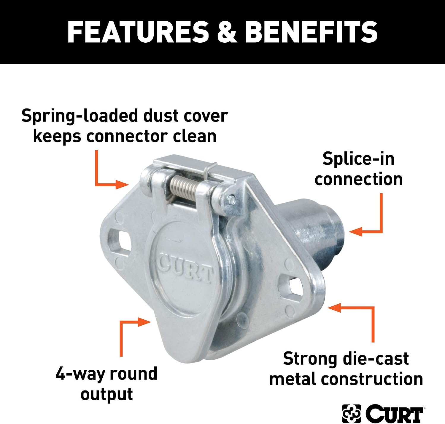 CURT 58070 Vehicle-Side 4-Pin Round Trailer Wiring Harness Socket, SILVER, 1 Count (Pack of 1)